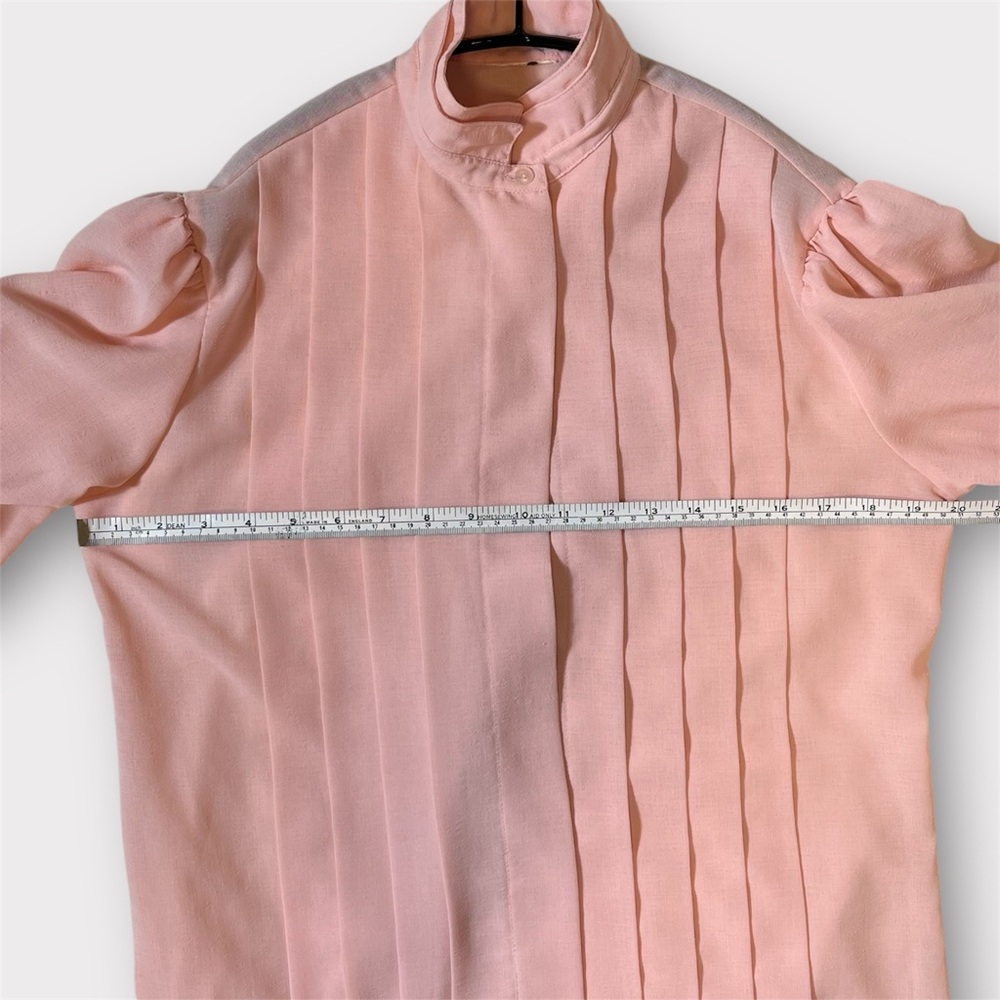 Vintage Poet by Nicola Coral Pleated High Collar Blouse Top - Picture 6 of 8